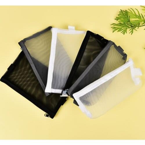 1PC Clear Exam Pencil Case S/L Transparent Simple Mesh Zipper Stationery Bag School