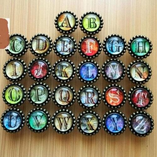 1pcs Retro distress letter drawer cabinet knob pull antique brass clour Will speak children room furniture handles knobs glass