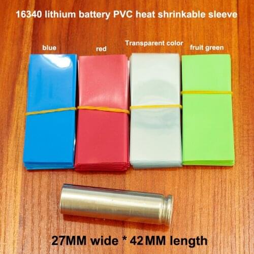 100pcs/lot 16340 lithium battery casing insulation heat shrinkable sleeve battery cover battery package skin PVC shrink film