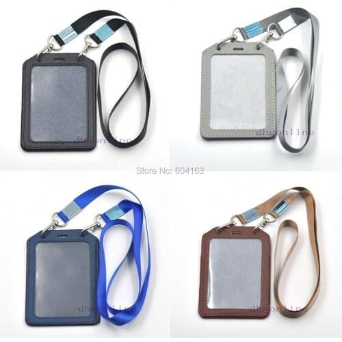 3 Sets ID Card Badge Holder badge Strap lanyard Exhibition Genuine leather Vertical 4 Color Choice