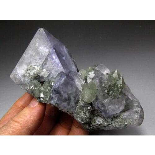 332g New Find!!! Green Quartz Cluster w/ Violet Fluorite - crystals and stones healing Mineral specimen Home Decor feng shui