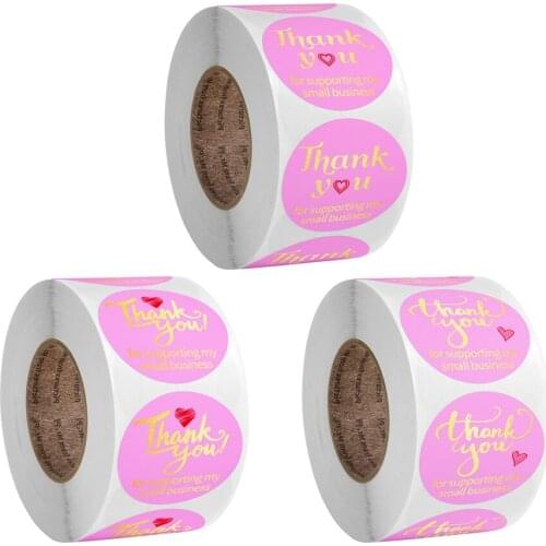 500Pcs/roll 1 Inch Purple Labels Gold Foil Thank You For Supporting My Small Business Stickers For Shop Offer Stationery Sticker