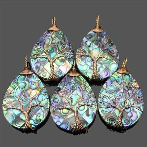 6PCS Natural Stone shell with water drop shape pendant for Jewelry handmade