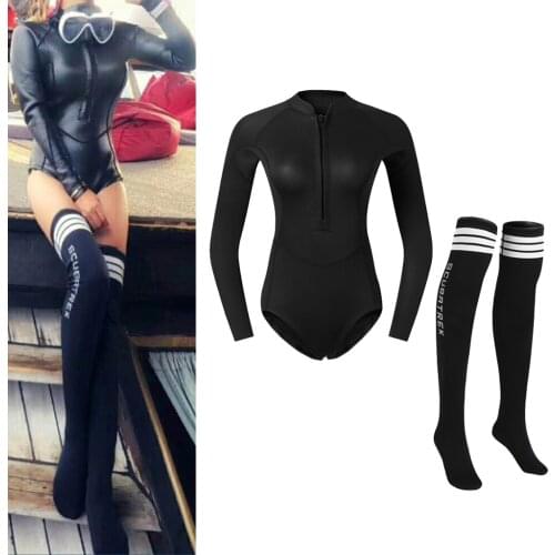 Breathable Women Diving Wetsuit Dive Suit Jacket Briefs & Non-Slip Fin Socks for Swimming Surfing Sailing Kayaking