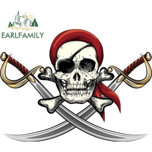EARLFAMILY 13cm x 9.6cm for Skull Sabers Car Stickers Car Refrigerators Decal Funny Anime Caravan Windows Waterproof Sunscreen