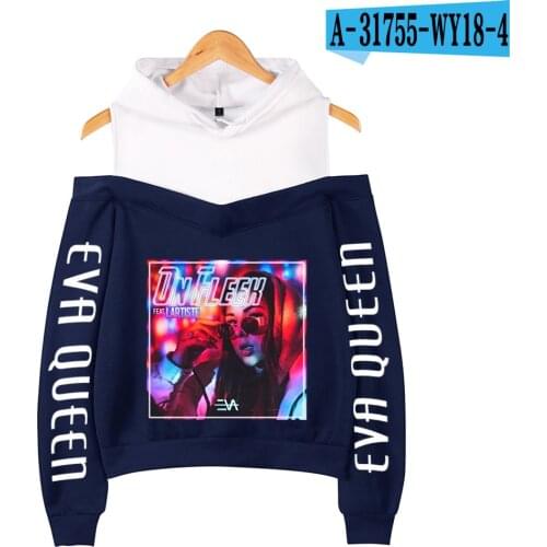 Eva Queen Off-Shoulder Hoodie Cotton Spring Autumn Women Sexy Hoodies Eva Queen Print Harajuku Girl Everyday leisure Sweatshirt