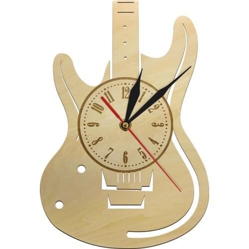 Guitar Wooden Musical Instruments Wall Clock Eco Friendly Natural Timepiece Silent Non-Ticking Watch Decor Guitar Player Gift