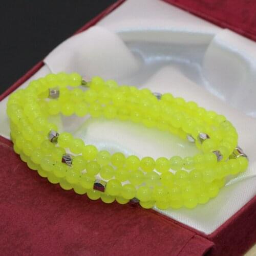 Exquisite Multilayer Bracelets Jades Long Chain 4 Rows Lemon Chalcedony Stone 4mm Round Beads Magnetic Clasps Jewelry B2764
