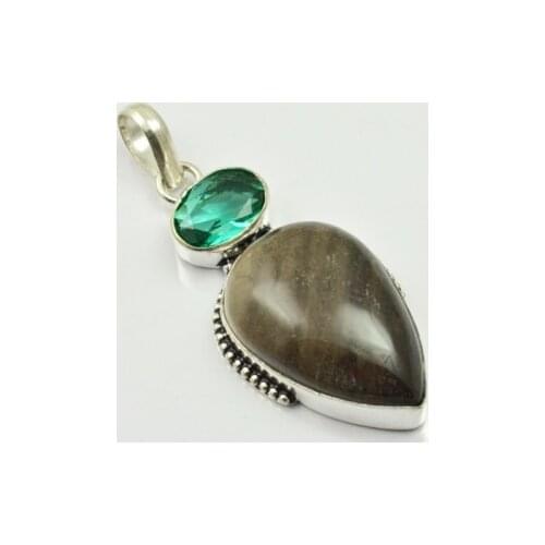 Jaspers & Green Quarts Pendant Silver Overlay over Copper , 56 mm, P2497