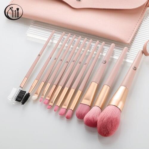 Kosmetyki 7/12pcs Pink Wood Makeup Brushes Set Bag Powder Eye Shadow Eyelash Eyebrow Make Up Beauty Cosmetic Tools