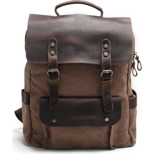 Neutral Portable Wearproof Travel Bag Laptop Mens Backpack Waxed Canvas Backpack Vintage Canvas Backpack Leather School Bag