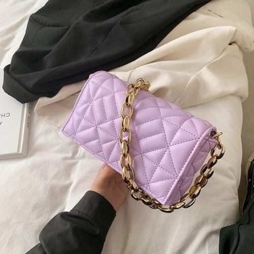 Solid Color Leather Shoulder Bags for Women 2021 New Designer Thick Chain Fall Lady Flap Underarm Baguette Bag Handbag Purses