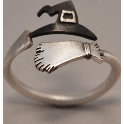Original design Halloween pumpkin spoof ghost witch hat broom opening creative jewelry accessories gift ring female