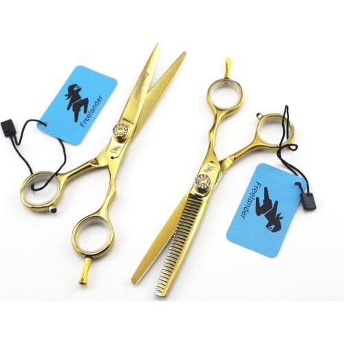 Hairdressing Scissors Barber Shears Flat Shears Liu Hai Scissors Tooth Scissors Thin 6 Inch 5.5 Inch Golden Stainless Steel Type