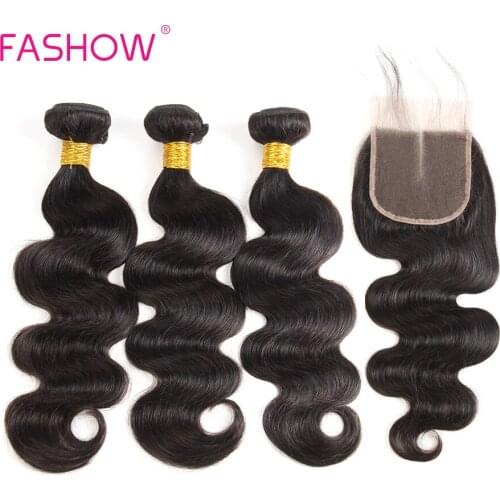 Peruvian Body Wave 3 Bundles With Closure Peruvian Hair Bundles With Lace Closure 100% Human Hair Weave Bundles Non Remy Hair