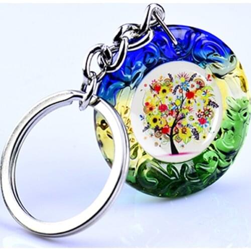 Custom brown yellow green blue colored glaze keychain liuli car rings LOGO DIY
