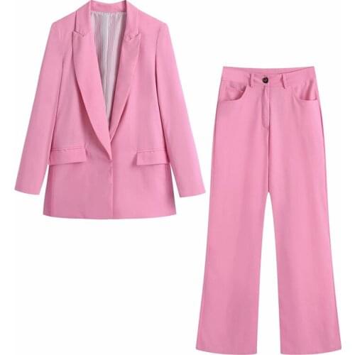 Casual Women Linen Pink Loose Blazer Pants Suit 2021 Summer Fashion Ladies Streetwear Chic Two Piece Sets Girls Solid Color Sets