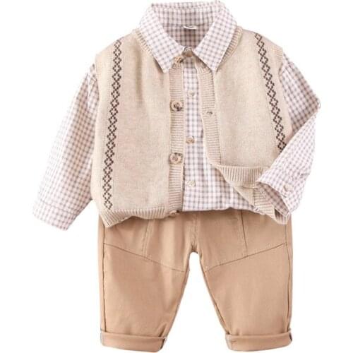 New Spring Autumn Baby Boys Clothes Suit Children Vest Plaid Shirt Pants 3Pcs/Sets Toddler Casual Costume Infant Kids Tracksuits
