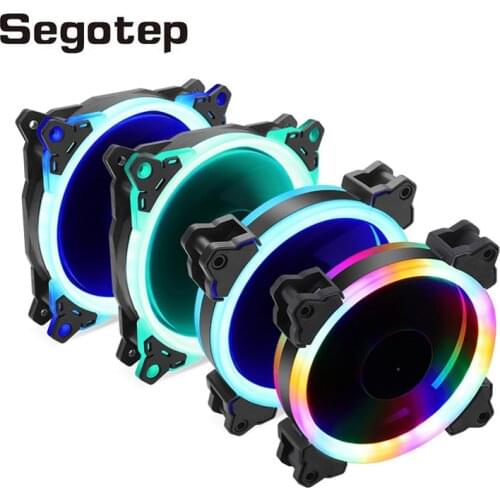 Segotep PC Case Fan RGB 120mm 12V AURA SYNC 4Pin+3PIn PC Cooling Fan RGB Case Fans Dual Halo lights