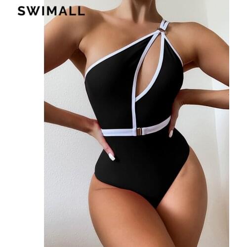 Sexy Belt One Piece Swimsuit Women Hollow Out Swimwear Female Thong Backless Monokini One Shoulder Bathing Suit Swimming Suit