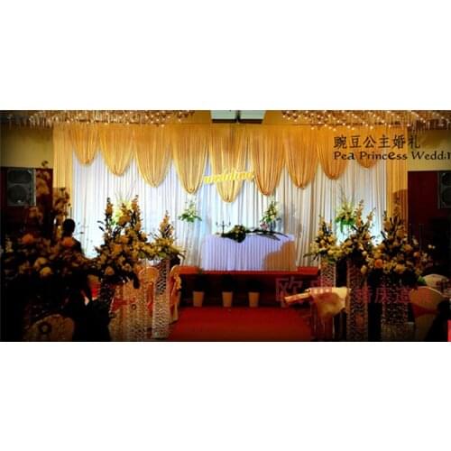 Wedding Backdrops with luxurious Gold Swag for Wedding Decorations 3m*6m wedding stage curtain