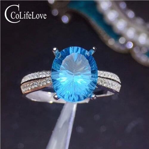 CoLife Jewelry 925 Silver Topaz Ring for Party 9mm * 11mm Natural Sky Blue Topaz Gemstone Ring Sterling Silver Topaz Jewelry