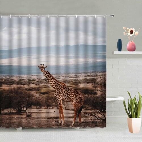 Wild Animals Giraffe Shower Curtains Ocean Trees Bathroom Decoration Screen Bath Curtain Washable Hanging With Hook Home Decor