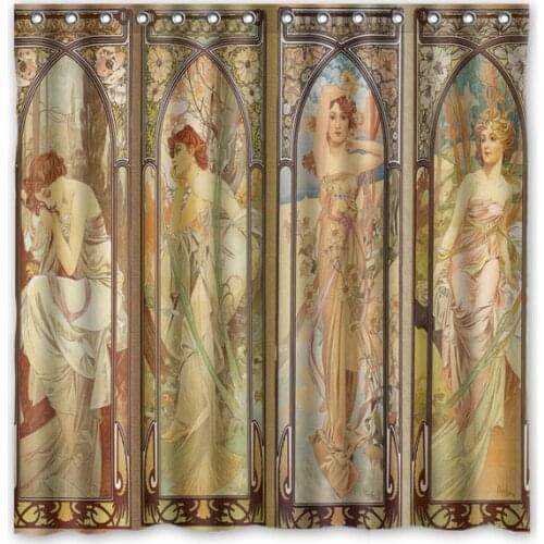 Hot Custom Fashion Bath Products /Waterproof Alphonse Mucha Painting Print Bathroom Curtains/ Decor Shower Curtain 180*180cm