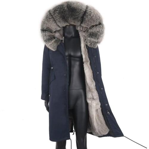 Lavelache 2021 Fashion X-Long Natural Real Rex Rabbit Fur Coat Winter Jacket Women Outerwear Streetwear Thick Warm Korea Loose