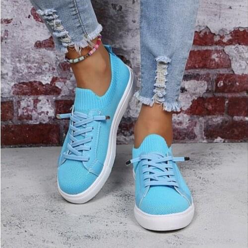 Spring Autumn Air Mesh Women Sneakers Shoes Casual Flat Platform Breathable Solid Lace Decoration Slip-On Running Sporting Flats