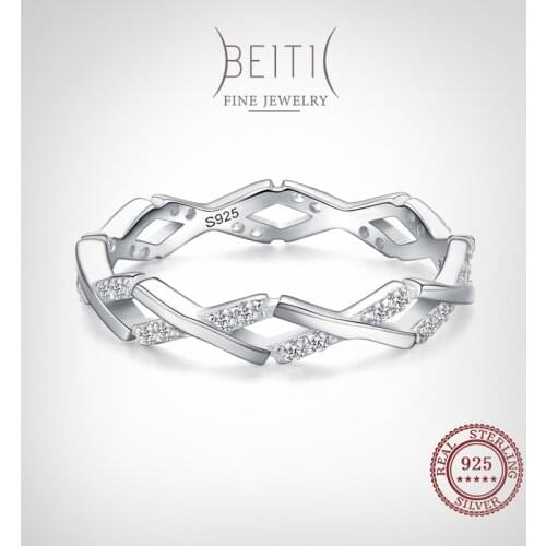Beitil Charm Staggered Line Staggered Line Sparkling CZ Finger Ring For Women Girls Party Accessories Jewelry