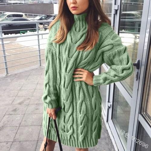 Foridol Turtleneck Knitted Twist Stright Sweater Dress Women Autumn Winter Turtleneck Casual Midi Sweater Dress Khaki Dress