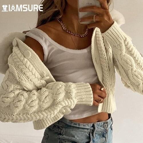 IAMSURE 2020 Winter Fashion Warm Vintage Furry Turn-Down Collar Sweater Elegant Long Sleeve Crop Top Casual Streetwear Coat Y2K
