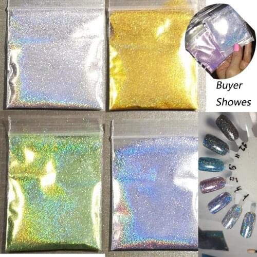 0.2MM-5G Holographic Extra Fine Nail Glitter Powder Super Shinny Sliver/Gold/Green/Blue Holo Glitter Manicure Rhainbow Powder#LS
