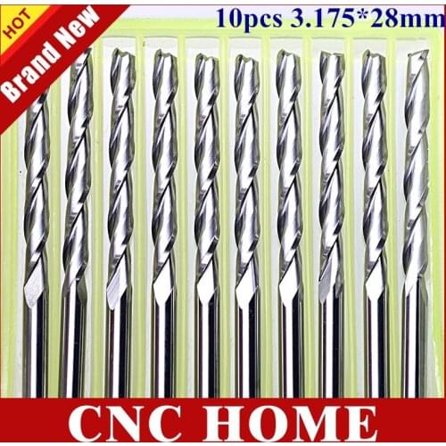 10pcs 3.175*28MM Two Flutes End Mill Bits, Cutting Tools, Carbide Tools, Woodworking Tools, CNC Router Bits for Carving Machine