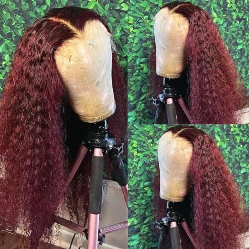 13x4 Lace Front Human Hair Wigs Burgundy #99J Curly Human Hair Wigs For Women Pre Plucked 4x4 Lace Closure Brazilian Remy Wigs