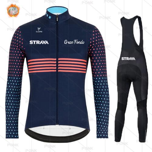 2021 Pro STRAVA Winter Cycling SetRoad Bike Bicycle Team Racing Jersey Keep Warm Males' MTB Long Sleeve Uniform Suit for Men