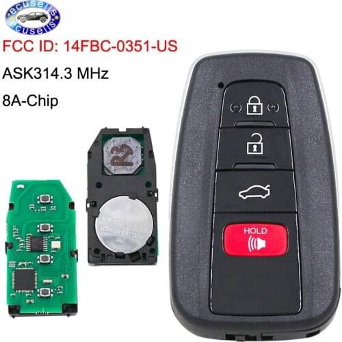 3+1/4 Button ASK314.3MHz Smart Remote Key Fob 8A-Chip FCC ID:14FBC-0351-US suit for 2018-2019 Camry