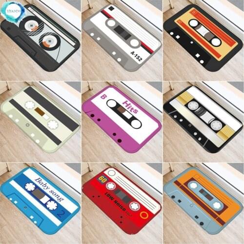40x60cm Cassette Tape Mats Anti Slip Floor Carpet Tape Pattern Print Doormat for Bathroom Kitchen Entrance Rugs Home Decoration
