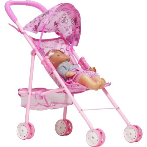 50*38CM Cart Simulated Doll 12 Inch Baby Home Toy Baby Cart with Awning Iron Rod Cart Pushcart Toy Girls Gift Kid Toys HC0005