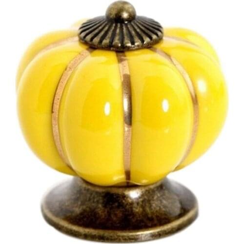 7 Colors Pumpkin Ceramic Knob for Kids/ Children, Kitchen Ceramic Door Cabinets Cupboard Yellow Knob and Handles Dia 40mm