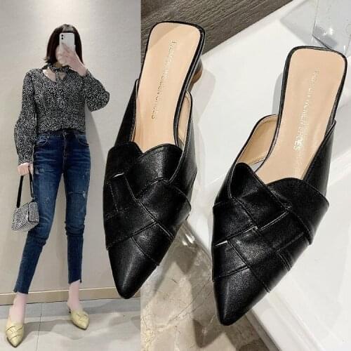 Free Shipping-fashion Wear Mid-heel Shoes 2021 New Summer Korean Style Pointed Toe Sandals and Slippers