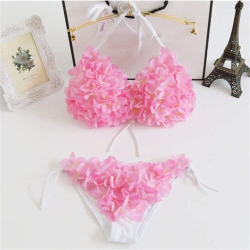Handmade Floral Bikini 2017 Push Up Swimwear Women Micro Biquini Thong Bikini Set Halter Bathing Suit Pearl Brazilian Beachwear