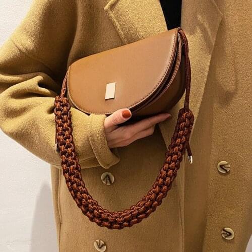 Brand Designer PU Leather Womens Shoulder Bag Retro Simple Handbag Small Saddle Crossbody Bag