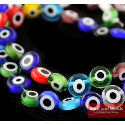 Hot sale Evils Eye Lampwork Glass Beads Flat Round Disk Shape Mixed Colors Bead 6 8 10mm for Jewelry Making & DIY Craft GB057
