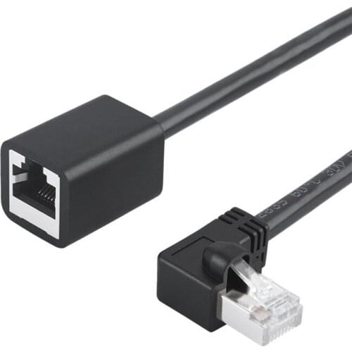 Cat6 Shielded Extension Cable Male/Female Left Angle, FTP Cat6 Ethernet Cord Patch Cable,Gold Plated Contact, 0.5m(1.64FT) Black