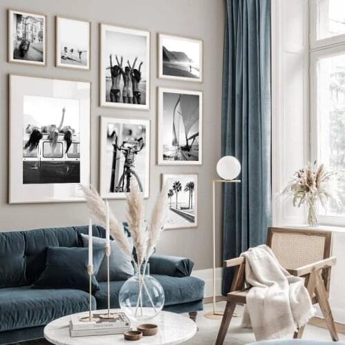 Black And White Posters Vintage Canvas Painting Ship Print Palm Tree Poster Girl Back Paintings Nordic Wall Pictures Home Decor