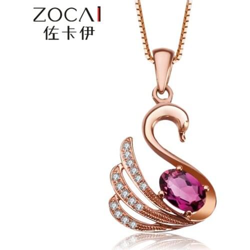ZOCAI choker Animal Jewelry swan 18K Rose gold red Rubellite 0.3 CT Tourmaline 0.05 DIAMOND Pendant 925 STERLING SILVER CHAIN