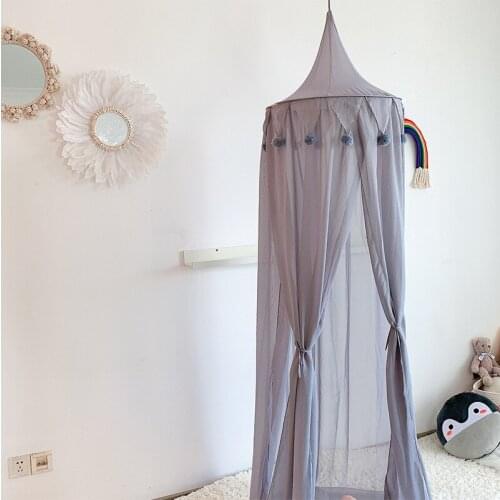 New Handmade Fur Ball Children Tent Bed Curtain Dream Baby Mosquito Net Home Decoration Solid Color Simplicity Fashion