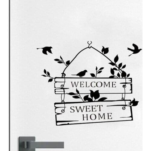 Welcome Sweet Home Little Tree Sign Bedroom Doors Vinyl Sticker Plane Wall Sticker Black Single-piece Package Modern 3512